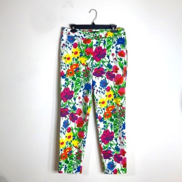 Talbots colorful Lined Washable Side Zip Floral Pants size 10 - Picture 1 of 12